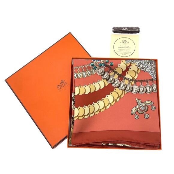 Hermes Carré 90 KOSHIMA by J.Abadie Orange Square Silk Scarf W/Box NWT - Picture 1 of 16
